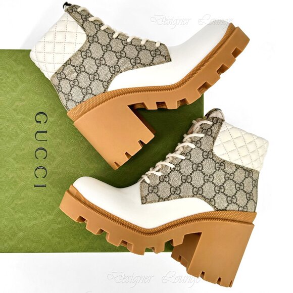 NEW GUCCI Apollo GG Supreme Canvas Leather Platform Ankle Bootie EU 41.5/US 11.5